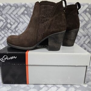 Piazza Brown Suede Block Heel Ankle Boots Womens EU 36 Decorative Crystal Detail
